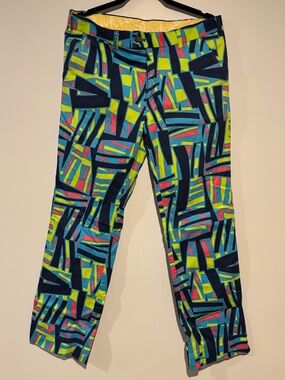 Loudmouth Golf Pants -Men's Geometric Print - Blue & Lime